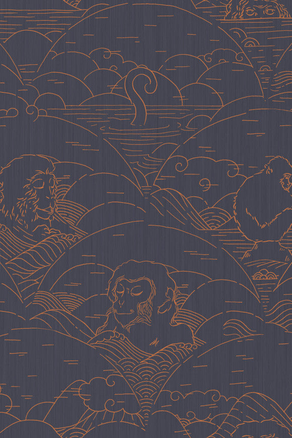 MOOOI TOKYO BLUE WALLCOVERING INDIGO MACAQUE